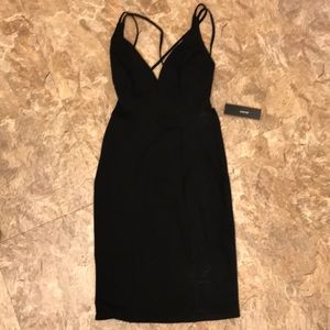 Backless black midi dress